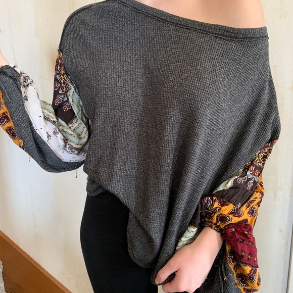 Free People Tops - Free People Henley with Paisley Print Sleeves